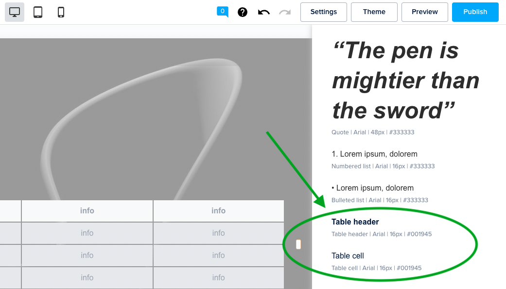 Visualize data in tables