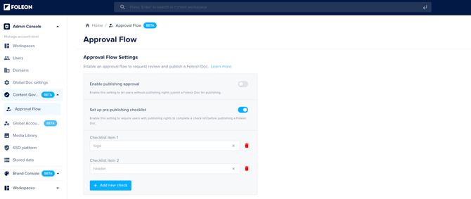 Approval flow admin console