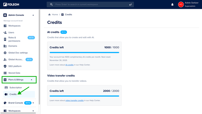 Access Video Credits from the Admin Console