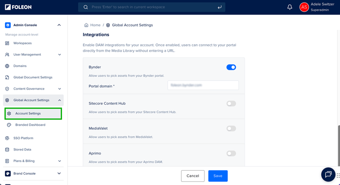 Account Settings - Integrations