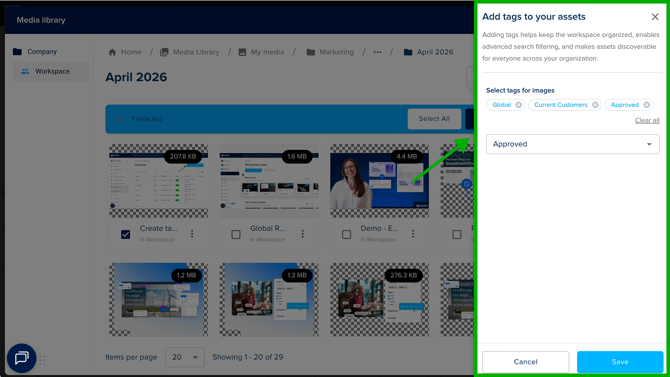 Add tags to your assets - upload