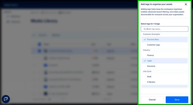 Add tags to your assets when uploading