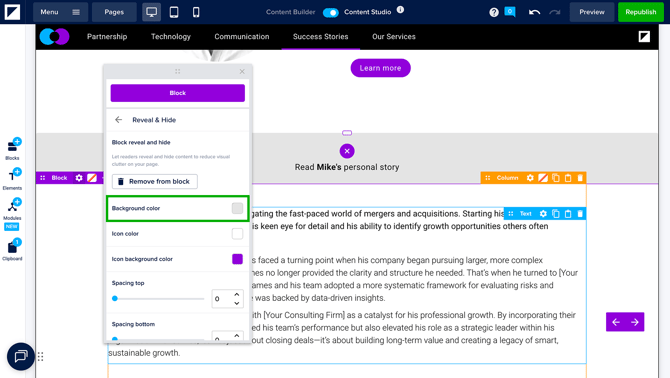 Adjust Reveal and Hide - Background Color