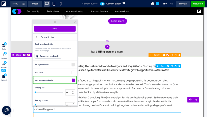 Adjust Reveal and Hide - Icon Background Color