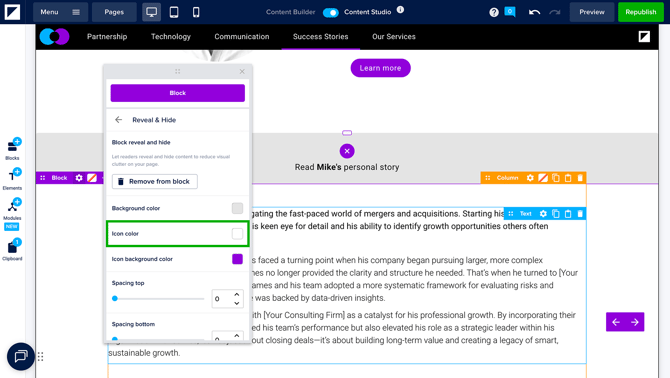 Adjust Reveal and Hide - Icon Color