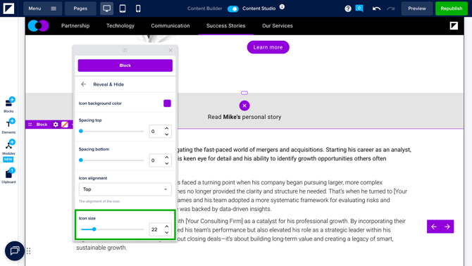 Adjust Reveal and Hide - Icon Size
