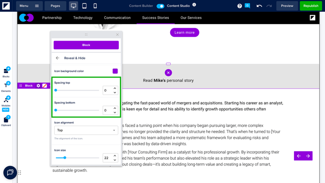 Adjust Reveal and Hide - Spacing