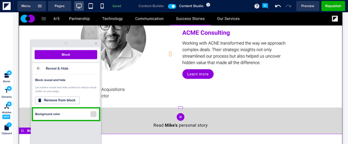 Adjust background color on reveal and hide