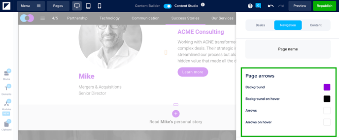 Adjust page arrow in brand settings