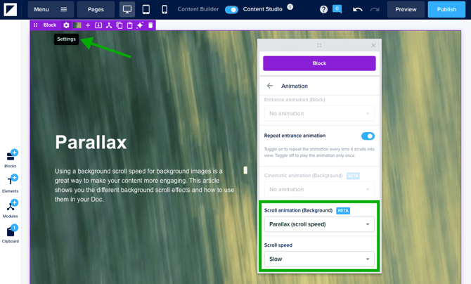 Apply parallax