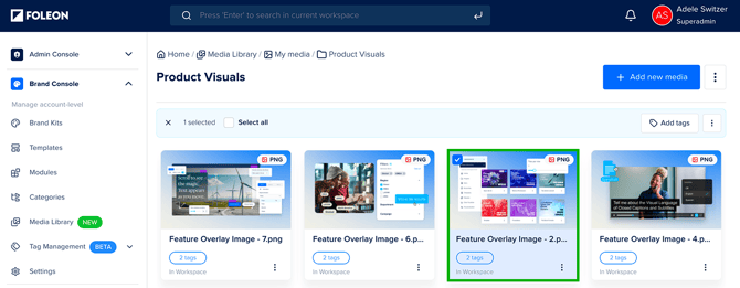 Asset selected in the Media Library