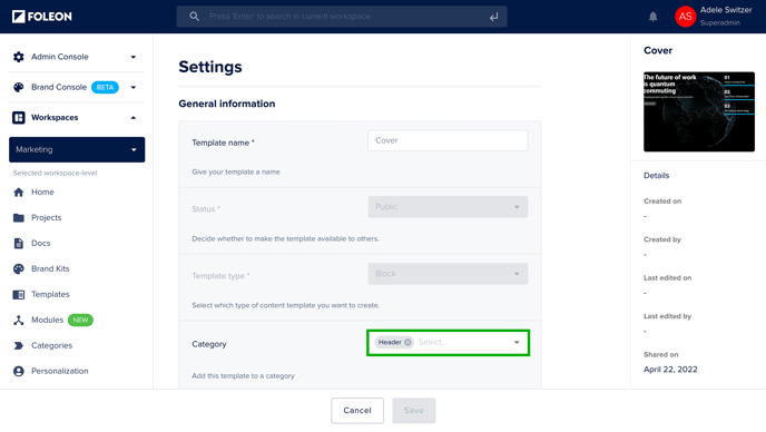 Assign Category to Template