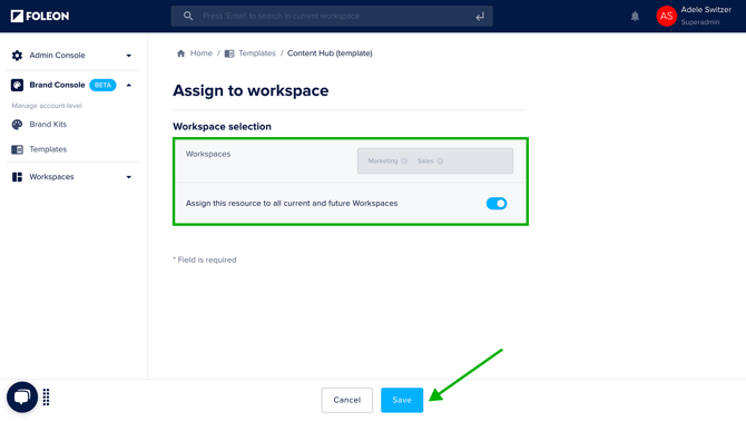 Assign template to workspace