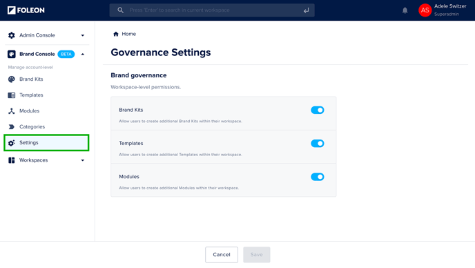 Brand Console - Settings
