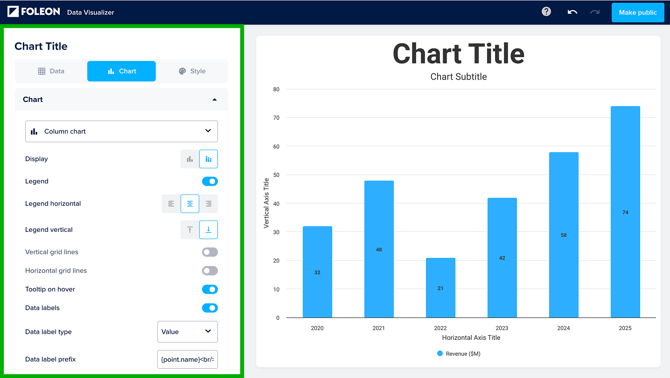 Change settings in chart tab - Data Visualizer