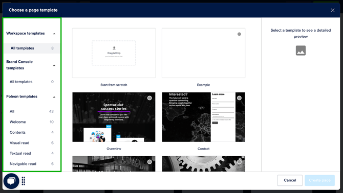 Choose a page template
