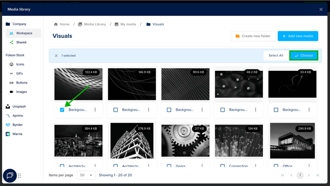 Choose image from Media LIbrary