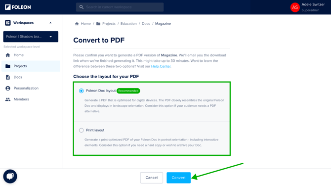 Choose layout - Convert