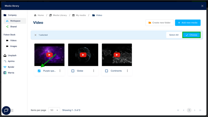 Choose video from Media LIbrary