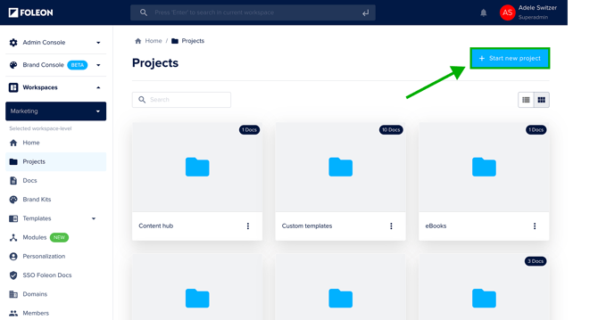 Click Start new project button