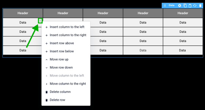 Click the three dots to insert move delete column or row