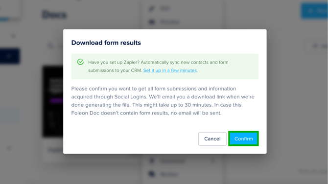 Confirm to download form results