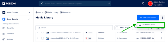 Create new Folder in media library