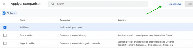 Create new comparison