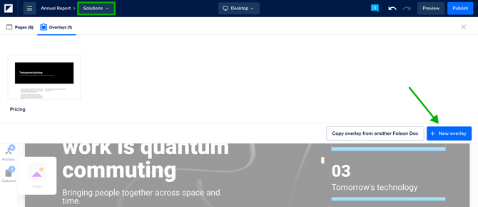 Create new overlay-Page overview