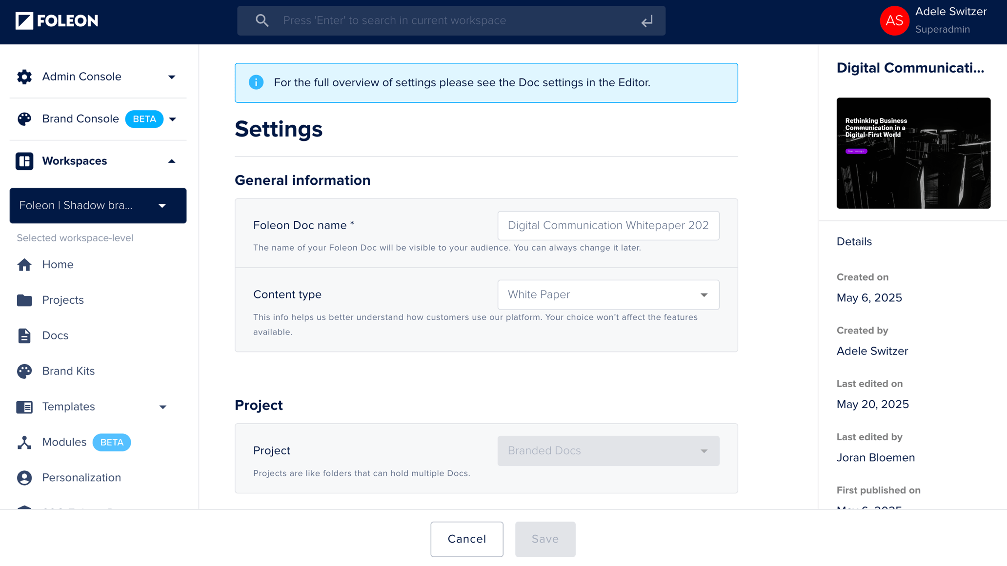 About the quick actions menu