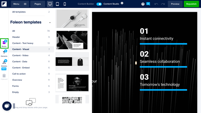 Drag and drop block templates onto your page