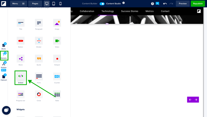 Drag and drop embed element