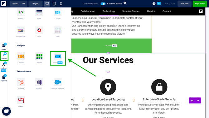 Drag and drop the slider widget