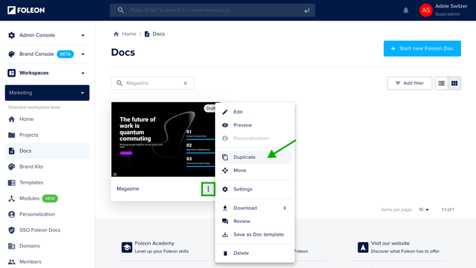 Duplicate Doc to new Workspace