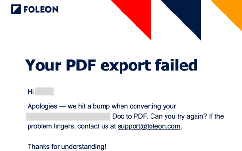 Email - PDF export failed
