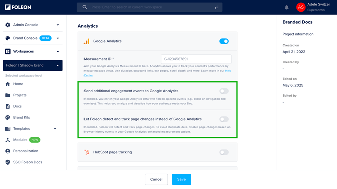 Enable Google Analytics Additional Settings