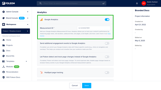 Enable Google Analytics