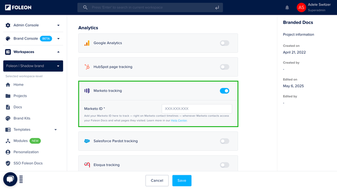 Enable Marketo tracking