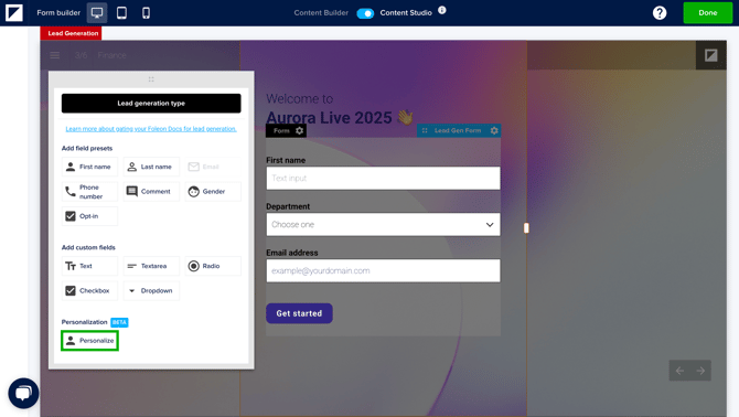 Enter personalization field