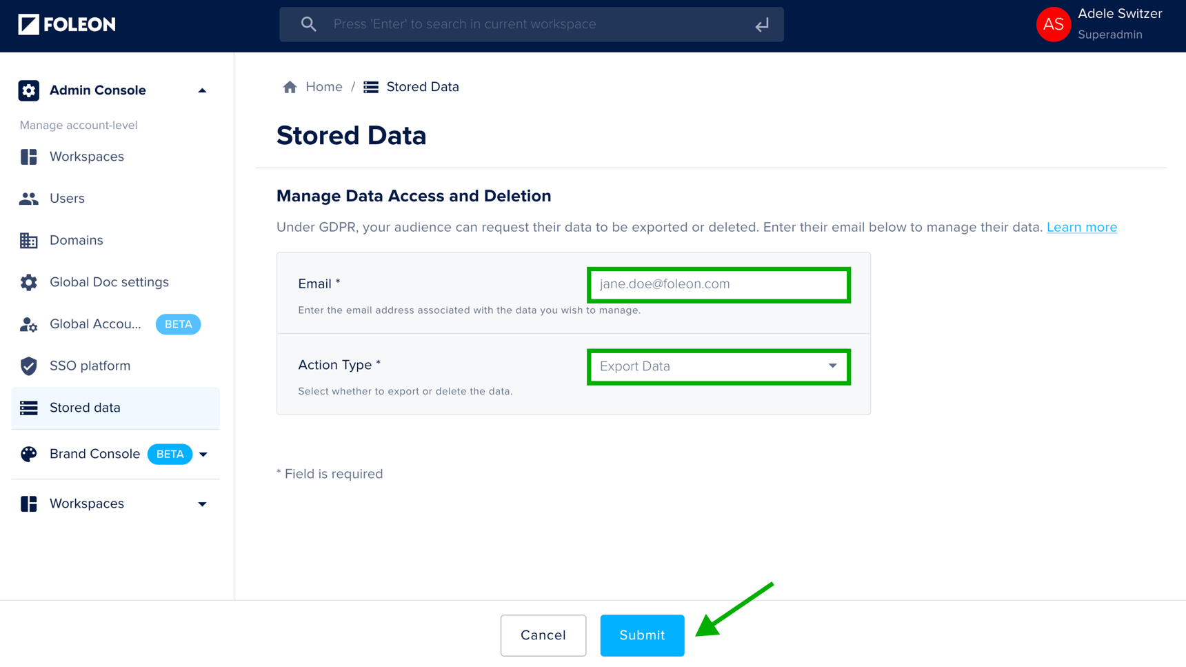 Managing stored data (GDPR)