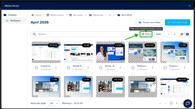 Filter button in media library