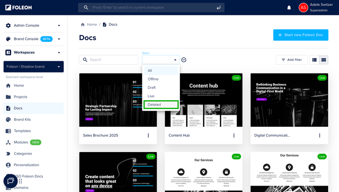 Filter by Status - Deleted