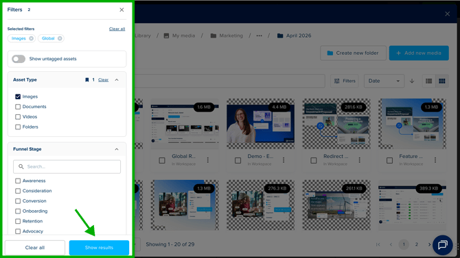 Filter media library with tags