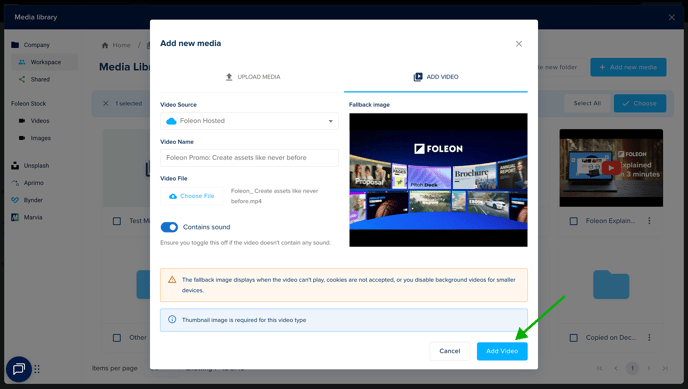 Foleon-Hosted Videos - Add Video