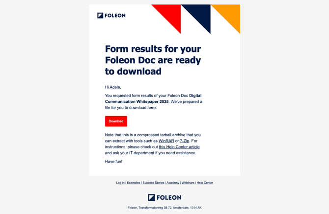 Form Results Download Email