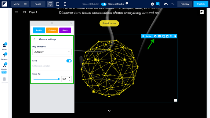 General settings - Lottie element