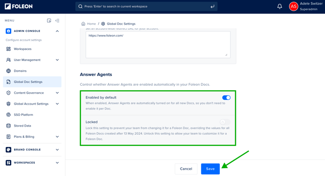 Global Doc Settings - Enable Answer Agent