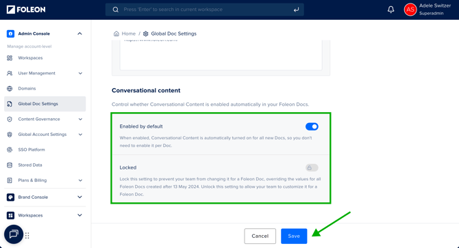 Global Doc Settings - Enable conversational content