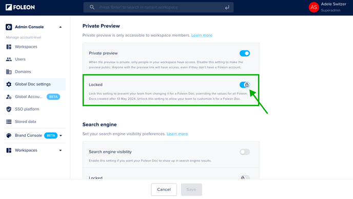 Locked Global Doc Setting