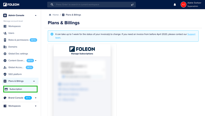 Manage your subscription from plans and billings